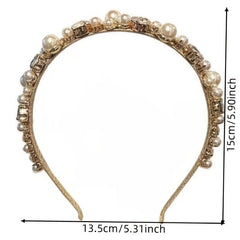 Faux Pearl Rhinestone Headband Two Layer Headdress Hair Accessories