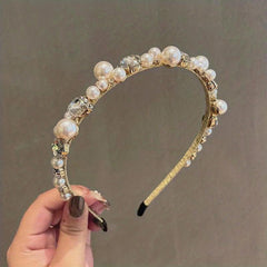 Faux Pearl Rhinestone Headband Two Layer Headdress Hair Accessories