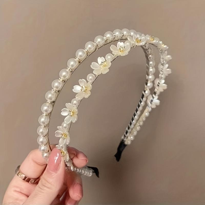 Faux Pearl Rhinestone Headband Two Layer Headdress Hair Accessories