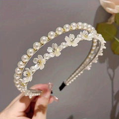 Faux Pearl Rhinestone Headband Two Layer Headdress Hair Accessories