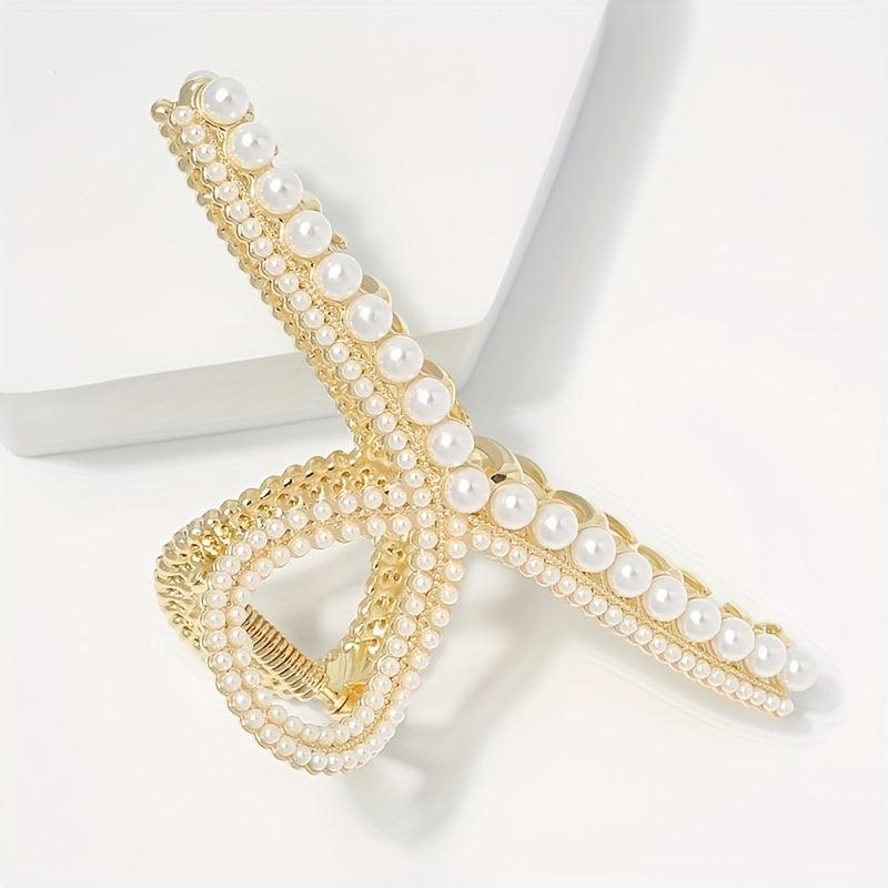 Large Faux Pearl Hair Claw for Women Girls