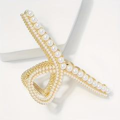 Large Faux Pearl Hair Claw for Women Girls