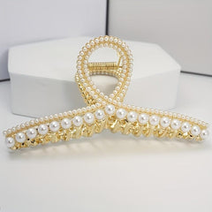 Large Faux Pearl Hair Claw for Women Girls