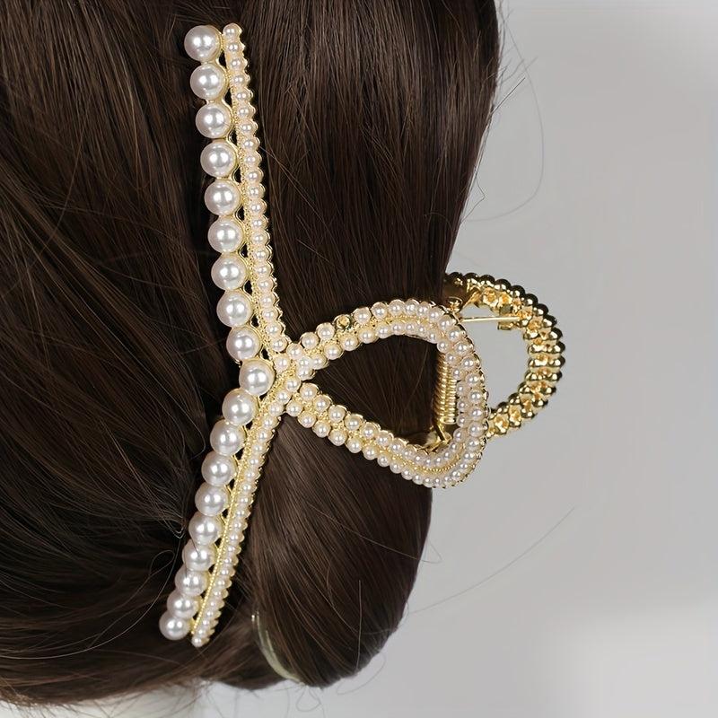 Large Faux Pearl Hair Claw for Women Girls