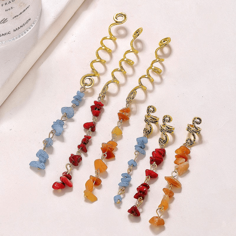 Braided Hair Ring Natural Stone Pendant Vintage Accessories