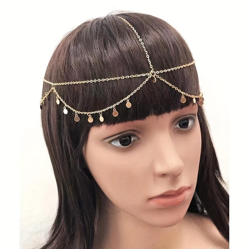 Golden Chain Boho Head Piece with Tassel Hair Accessories for Women
