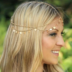 Golden Chain Boho Head Piece with Tassel Hair Accessories for Women