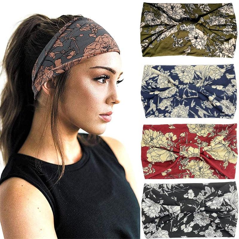 Boho Headband Wide Brimmed Hair Scarf Floral Elastic Turban