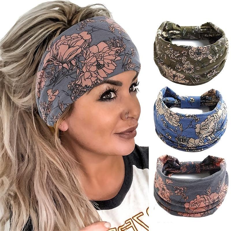 Boho Headband Wide Brimmed Hair Scarf Floral Elastic Turban