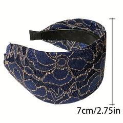 Wide Lace Hairband Embroidery Flower Retro Headband Elastic Hairbands
