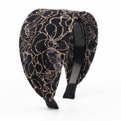 Wide Lace Hairband Embroidery Flower Retro Headband Elastic Hairbands