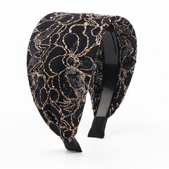 Wide Lace Hairband Embroidery Flower Retro Headband Elastic Hairbands