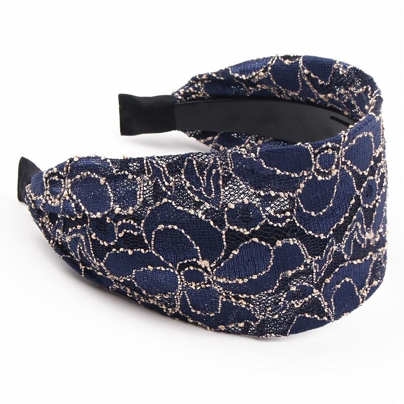Wide Lace Hairband Embroidery Flower Retro Headband Elastic Hairbands