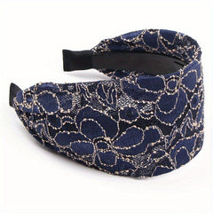 Wide Lace Hairband Embroidery Flower Retro Headband Elastic Hairbands