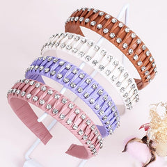Hand Braided Headband Rhinestone Leather Hairband