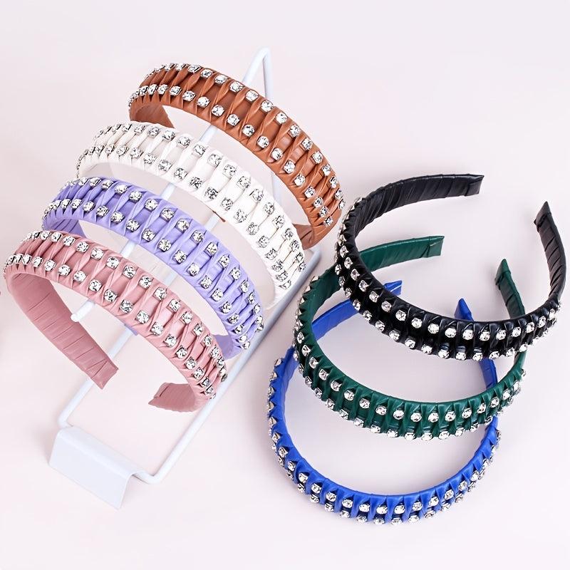 Hand Braided Headband Rhinestone Leather Hairband