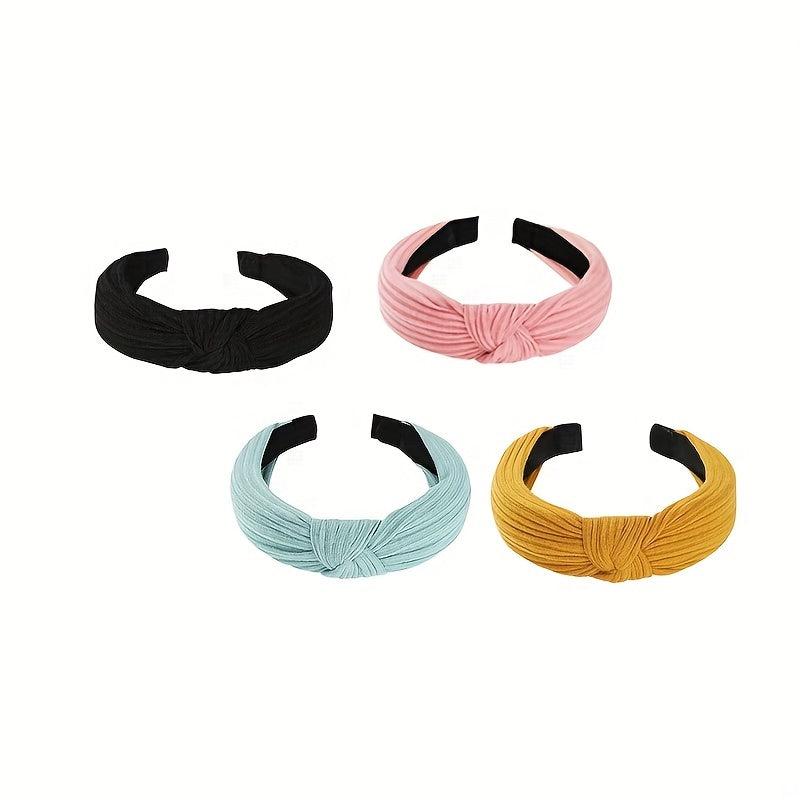 4PCS Fabric Hairband Knotted Wide Brim Knitting Striped Hair Hoop