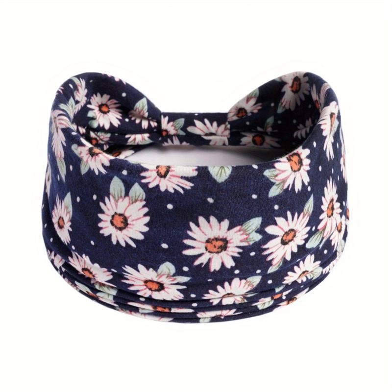 Daisy Pattern Headband Wide Sweatband Boho Style Hair Band