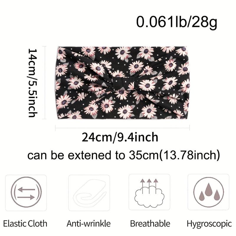 Daisy Pattern Headband Wide Sweatband Boho Style Hair Band