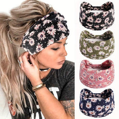 Daisy Pattern Headband Wide Sweatband Boho Style Hair Band