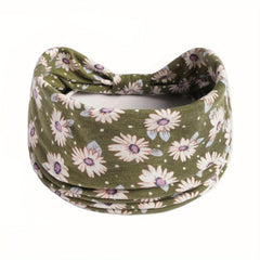Daisy Pattern Headband Wide Sweatband Boho Style Hair Band