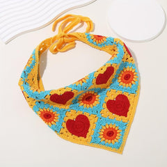 Crochet Head Scarf Heart Shape Sunflower Hollow Sweet Triangle Weaving Headband