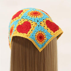 Crochet Head Scarf Heart Shape Sunflower Hollow Sweet Triangle Weaving Headband