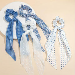 4pcs Polka Dot Hair Rope Ribbon Tails Hair Ring Elastic Ponytail Holder