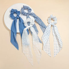 4pcs Polka Dot Hair Rope Ribbon Tails Hair Ring Elastic Ponytail Holder
