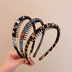 Leopard Print Headband with Teeth Non-slip Vintage Hair Accessory