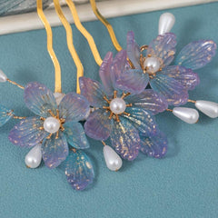 Purple Flower Hair Comb Vintage Hairpin Hanfu Accessories