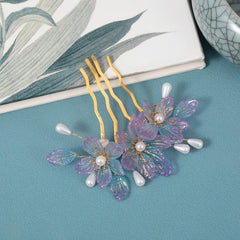 Purple Flower Hair Comb Vintage Hairpin Hanfu Accessories