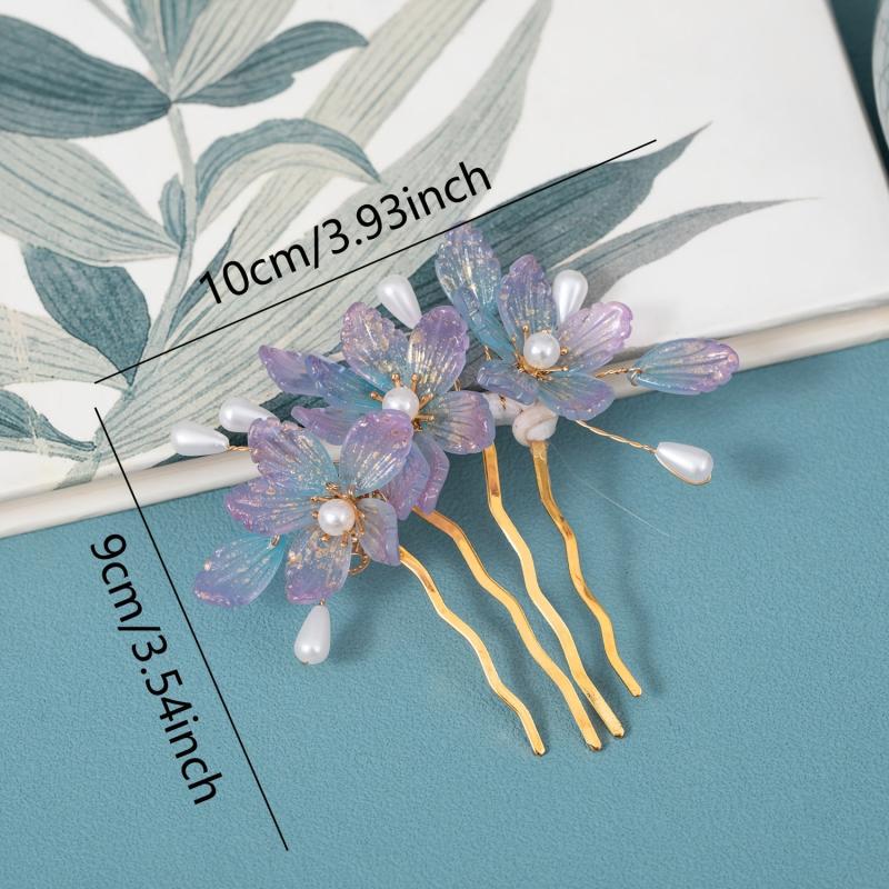Purple Flower Hair Comb Vintage Hairpin Hanfu Accessories