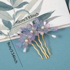 Purple Flower Hair Comb Vintage Hairpin Hanfu Accessories