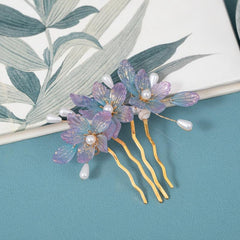 Purple Flower Hair Comb Vintage Hairpin Hanfu Accessories