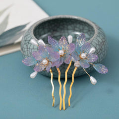 Purple Flower Hair Comb Vintage Hairpin Hanfu Accessories