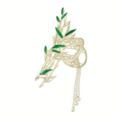 Golden Bamboo Pearl Tassel Hair Claw Clip Non Slip Strong Hold