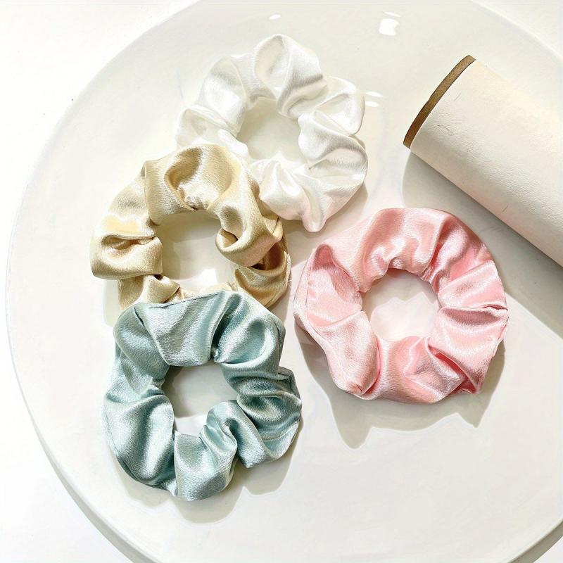 4pcs Solid Silky Scrunchies Hair Rope for Girls and Women