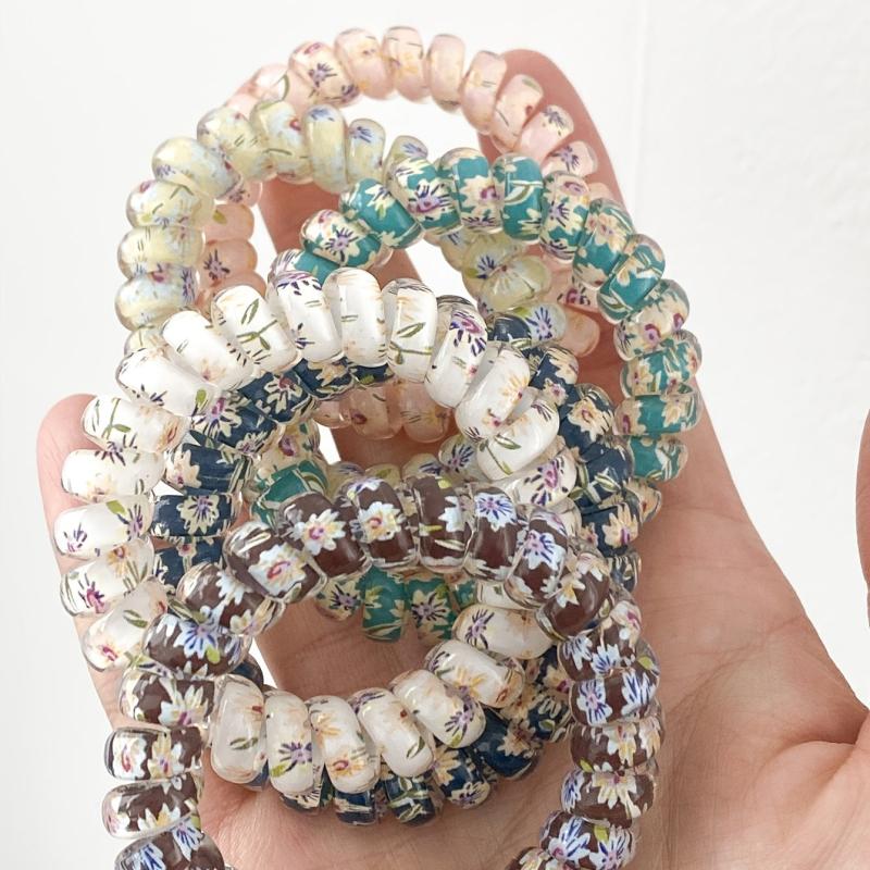 6pcs Floral Wire Hair Tie Ponytail Holder Vintage Hair Band Elastic Headwear