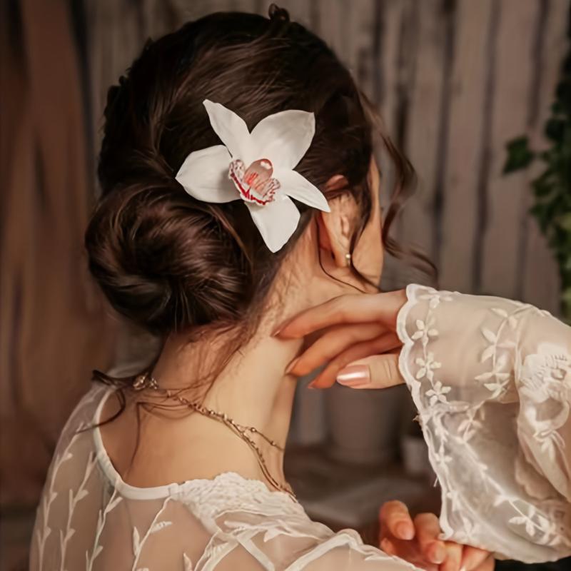 Boho Style Orchid Hair Pin for Chignon Bun
