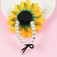 Sunflower Faux Pearl Hair Ring Boho Ponytail Holder