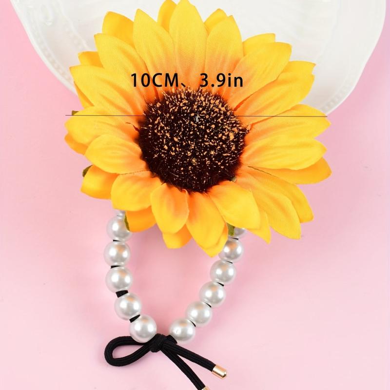 Sunflower Faux Pearl Hair Ring Boho Ponytail Holder