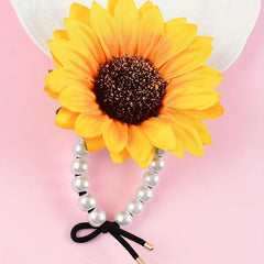 Sunflower Faux Pearl Hair Ring Boho Ponytail Holder