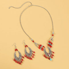 Boho Earrings Necklace Set Vintage Hanfu Alloy Hair Accessories