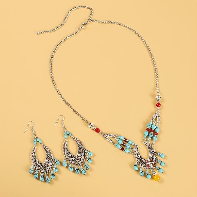Boho Earrings Necklace Set Vintage Hanfu Alloy Hair Accessories