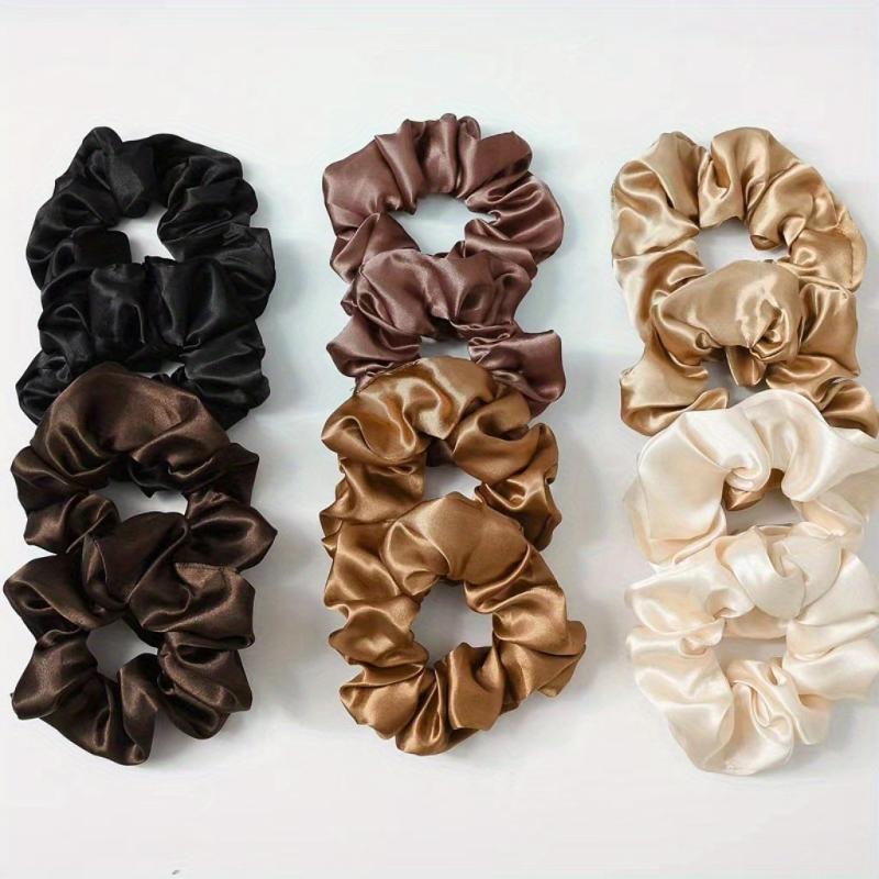 12pcs Solid Satin Scrunchies Hair Tie Seamless Ponytail Holder Hair Accessories