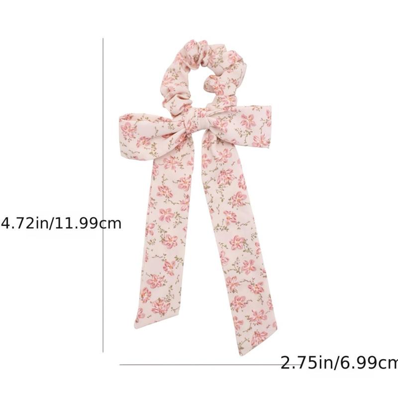 4pcs Floral Bow Hair Tie Ribbon Scarf Large Colorful Scrunchies