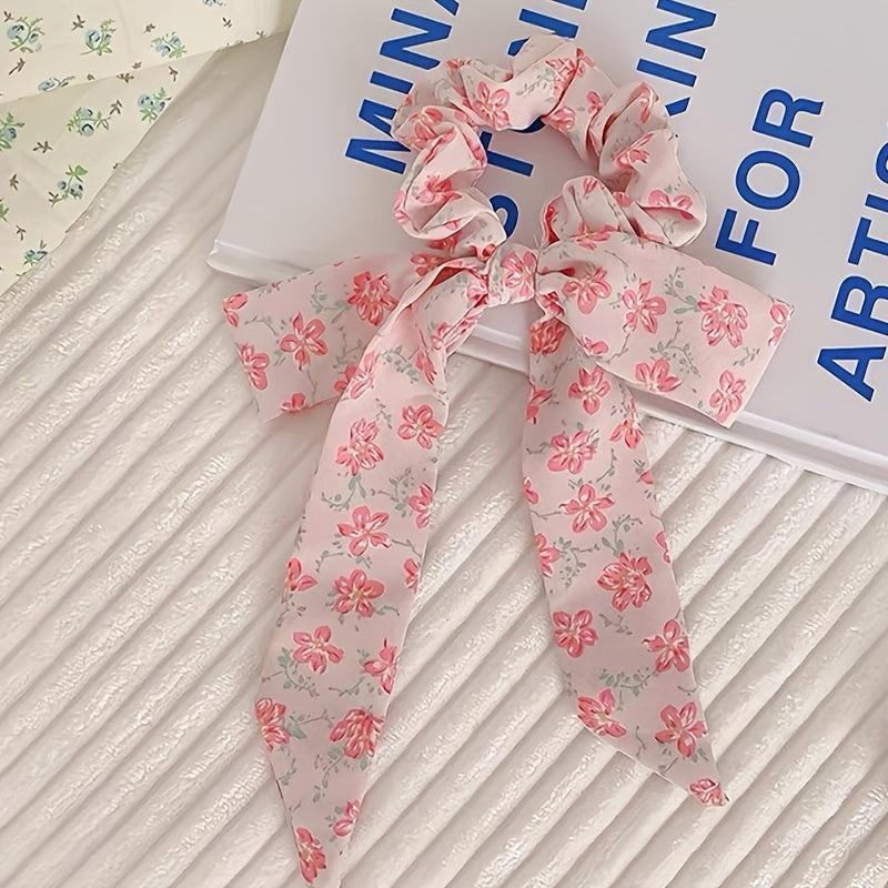 4pcs Floral Bow Hair Tie Ribbon Scarf Large Colorful Scrunchies