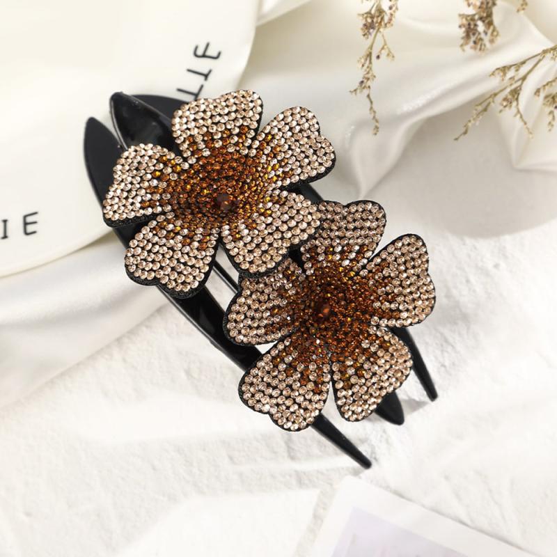 Flower Rhinestones Hair Clips Ponytail Clips Nonslip Women Hair Dovetail Clips