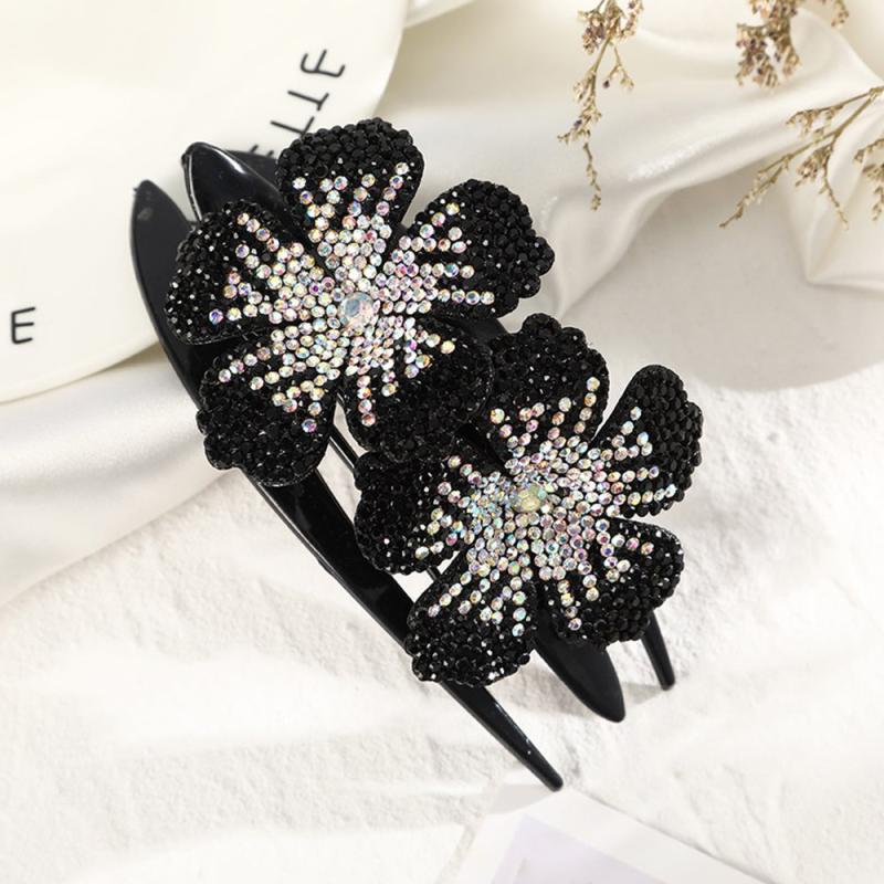 Flower Rhinestones Hair Clips Ponytail Clips Nonslip Women Hair Dovetail Clips